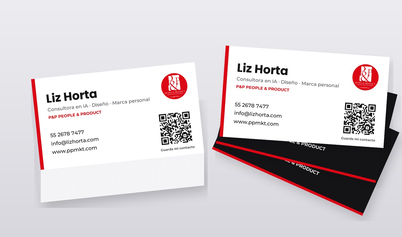 Tarjetas de presentación de papel con nombre, datos de contacto y código QR a la tarjeta digital, en pila de 100 y al reverso